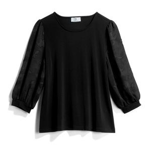 Cece Sportswear Voluminous Lace 3/4 Sheer Floral Sleeve Knit Top Black Size L